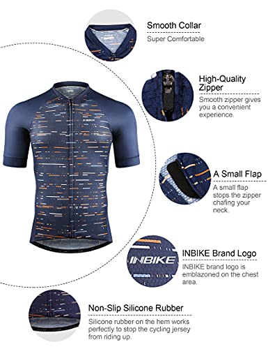 INBIKE Maillot Ciclismo Hombre Verano Equipación Ropa Bicicleta Montaña Camisetas MTB Transpirable con Bosillos Traje de Ciclista Azul L