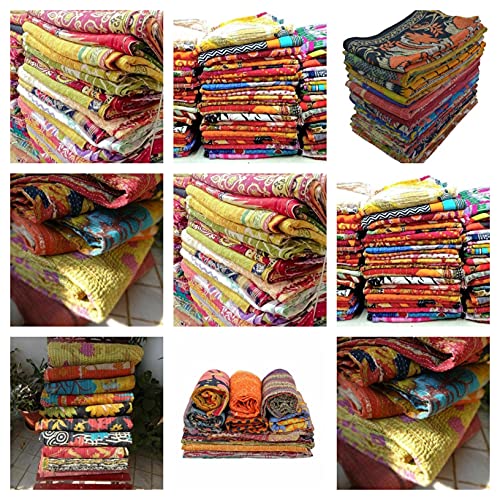 Indian-Shoppers Venta al por mayor lote vintage kantha tiro indio edredón hecho a mano patchwork ropa de cama manta reversible hecho a mano acolchado algodón Ralli decoración