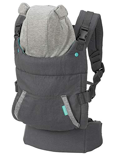 INFANTINO Cuddle Up Ergonomic Hoodie - Carrier, Grey With Multi Coloured Hood