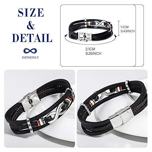 INFINIONLY Pulseras de Cuero Tejido Multicapa para Hombre, símbolo Infinito, Pulsera de Acero Inoxidable, Multicolor, Regalo de cumpleaños de Navidad