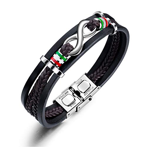 INFINIONLY Pulseras de Cuero Tejido Multicapa para Hombre, símbolo Infinito, Pulsera de Acero Inoxidable, Multicolor, Regalo de cumpleaños de Navidad