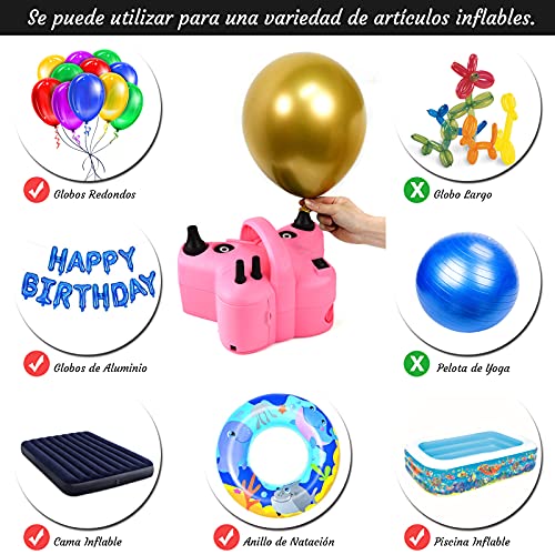 Inflador Eléctrico de Globos, Bomba de Aire Eléctrica 2 in 1 Inflado/Desinflado, Inflador Eléctrico con 5 Boquillas para Piscina, Anillo de Natación, colchón de Aire(600W, 220V)