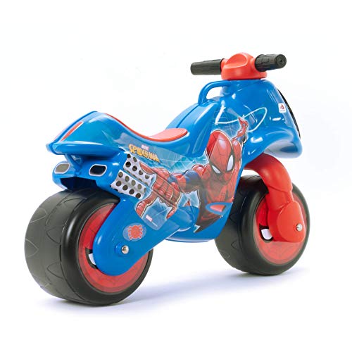 INJUSA - Moto Correpasillos Neox Spiderman Color Azul Licenciada con Decoración Permanente y Asa de Transporte Recomendada a Niños +18 Meses