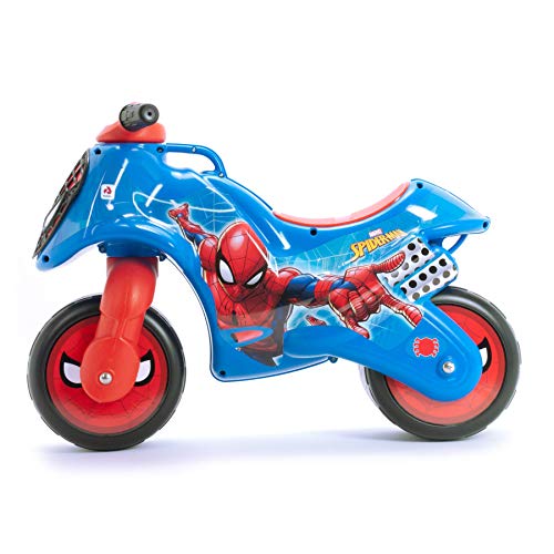 INJUSA - Moto Correpasillos Neox Spiderman Color Azul Licenciada con Decoración Permanente y Asa de Transporte Recomendada a Niños +18 Meses