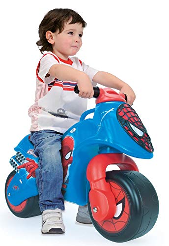 INJUSA - Moto Correpasillos Neox Spiderman Color Azul Licenciada con Decoración Permanente y Asa de Transporte Recomendada a Niños +18 Meses