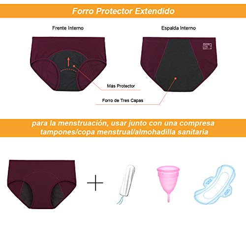 INNERSY Bragas Menstruales Absorbentes de Mujer para Período Algodón Pack de 3 (S-EU 38, Rojo+Azul+Gris)