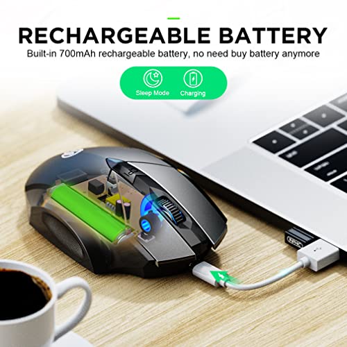 INPHIC Raton Bluetooth Recargable, Ratón inalámbrico Bluetooth silencioso multidispositivo (Modo Triple: BT 5.0/4.0 + 2.4G), Ratón ergonómico 1600DPI para computadora portátil,Android, Mac OS, Gris