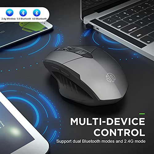 INPHIC Raton Bluetooth Recargable, Ratón inalámbrico Bluetooth silencioso multidispositivo (Modo Triple: BT 5.0/4.0 + 2.4G), Ratón ergonómico 1600DPI para computadora portátil,Android, Mac OS, Gris