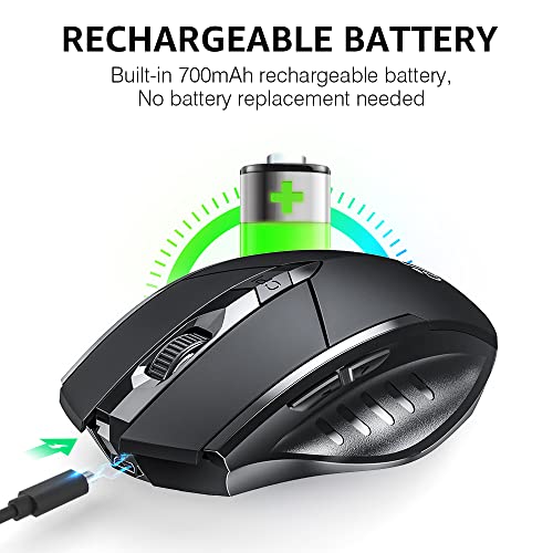 INPHIC - Ratón inalámbrico ergonómico Recargable de 2,4 G, con nanorreceptor USB para Ordenador portátil, de sobremesa, MacBook, 6 Teclas, Negro