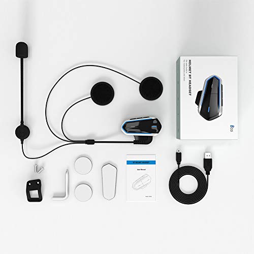 Intercom - Auricular inalámbrico para Motocicleta (Bluetooth, Resistente al Agua, con Radio FM, Reproductor de MP3), Azul, Tamaño Libre