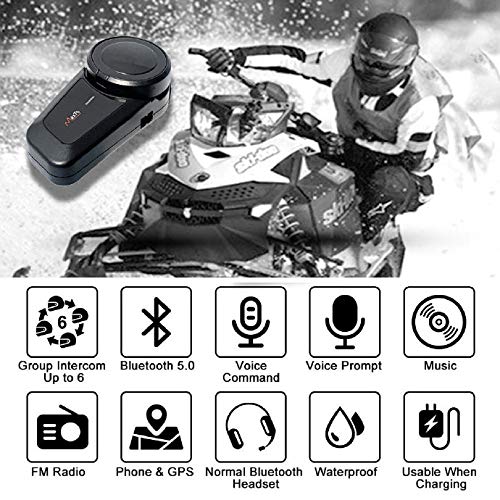 Intercomunicador Bluetooth para motocicleta con radio FM, 5.0 Bluetooth para casco de motocicleta con comunicación con cancelación de ruido hasta 6 conductores con cancelación de ruido (1 juego)