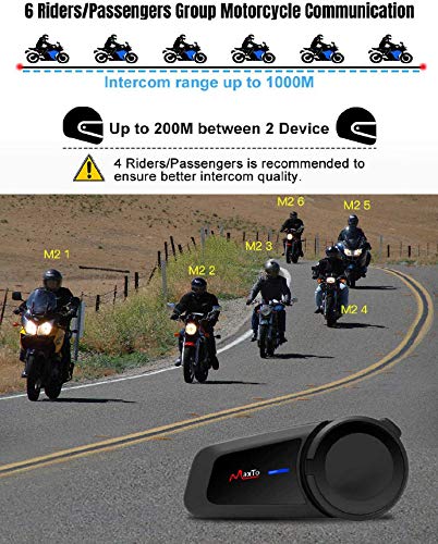 Intercomunicador Bluetooth para motocicleta con radio FM, 5.0 Bluetooth para casco de motocicleta con comunicación con cancelación de ruido hasta 6 conductores con cancelación de ruido (1 juego)