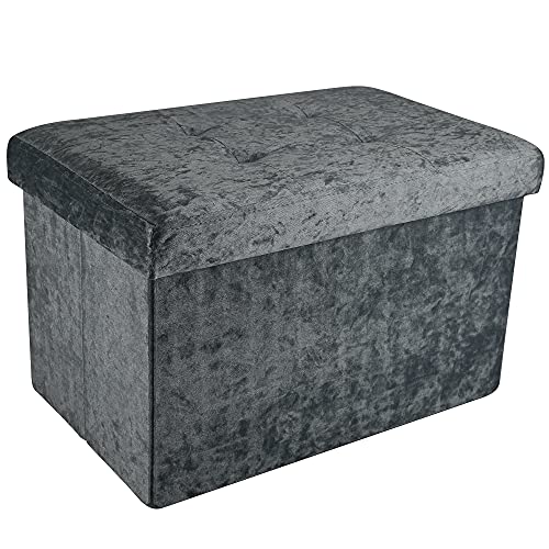 INTIRILIFE Otomana Plegable 49x30x30 cm en Terciopelo Gris - Asiento Cubo con Espacio de Almacenamiento y tapizado con Funda de Terciopelo - Asiento Cubo reposapiés Cofre