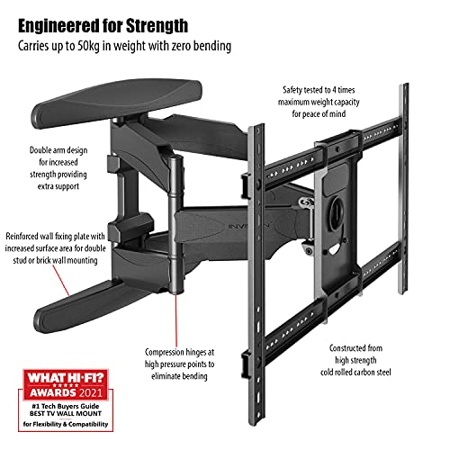 Invision Soporte de Pared para TV Ultra Fuerte – para Pantallas Curvo Plasma LCD LED 94-178cm (37-70 Pulgadas) Doble Brazo Giratorio Inclinable, con Cable HDMI 1080p y Nivel de Burbuja (HDTV-DXL)