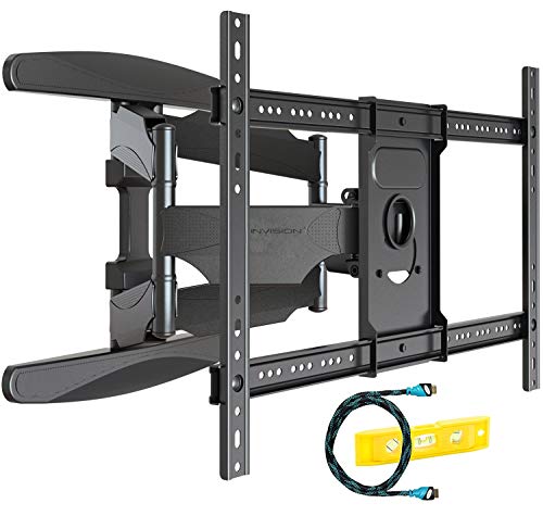 Invision Soporte de Pared para TV Ultra Fuerte – para Pantallas Curvo Plasma LCD LED 94-178cm (37-70 Pulgadas) Doble Brazo Giratorio Inclinable, con Cable HDMI 1080p y Nivel de Burbuja (HDTV-DXL)