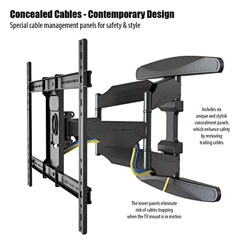 Invision Soporte de Pared para TV Ultra Fuerte – para Pantallas Curvo Plasma LCD LED 94-178cm (37-70 Pulgadas) Doble Brazo Giratorio Inclinable, con Cable HDMI 1080p y Nivel de Burbuja (HDTV-DXL)