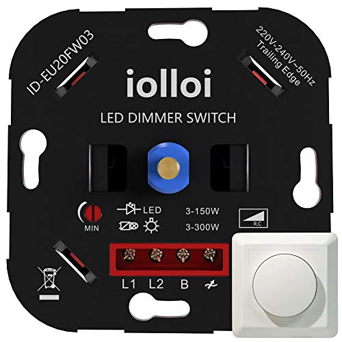 iolloi interruptor regulador de luz, empujar encendido/apagado giratorio LED atenuador interruptor para Regulable LED/incandescente/bombillas halógenas, 2 vías, 3-150W, 3 años de garantía