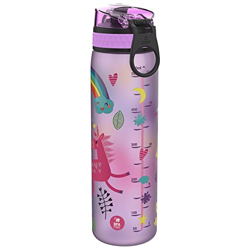 Ion8 Botella Agua, Sin Fugas, Sin BPA, Unicornios, 600 ml