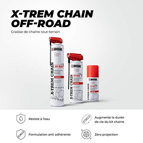 Ipone X-Trem Chain Off-Road - Spray para Cadena de Moto Todoterreno, 750 ml, con Cabezal pulverizador Especial, Antimanchas, Cabezal de pulverización móvil de precisión