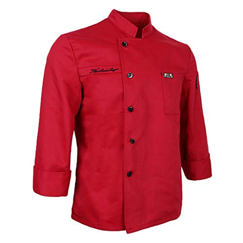 IPOTCH Chaqueta de Chefs Ropa de Cocinero Camareros Caterings Confortable Suave Tacto Relajante Blanco - rojo, 2XL