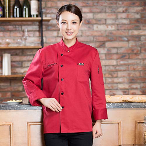 IPOTCH Chaqueta de Chefs Ropa de Cocinero Camareros Caterings Confortable Suave Tacto Relajante Blanco - rojo, 2XL