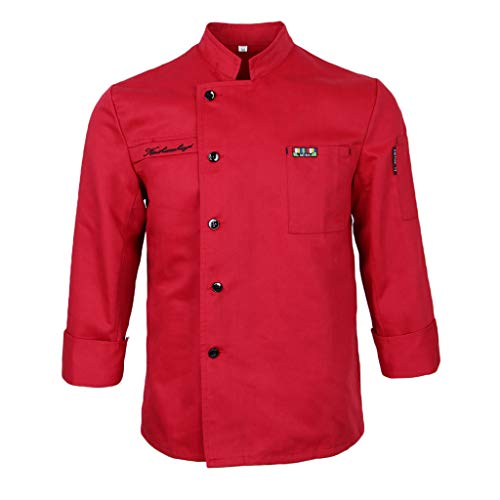 IPOTCH Chaqueta de Chefs Ropa de Cocinero Camareros Caterings Confortable Suave Tacto Relajante Blanco - rojo, 2XL