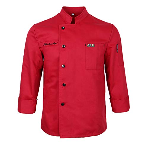 IPOTCH Chaqueta de Chefs Ropa de Cocinero Camareros Caterings Confortable Suave Tacto Relajante Blanco - rojo, 2XL