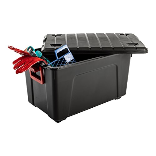 Iris Ohyama, Juego de 2 Grande Cajas de Almacenamiento para Bricolaje, 110 L, Asa y Ruedas, Móvil, Garaje, Jardín - Store It All Box Sia-110 - Negro