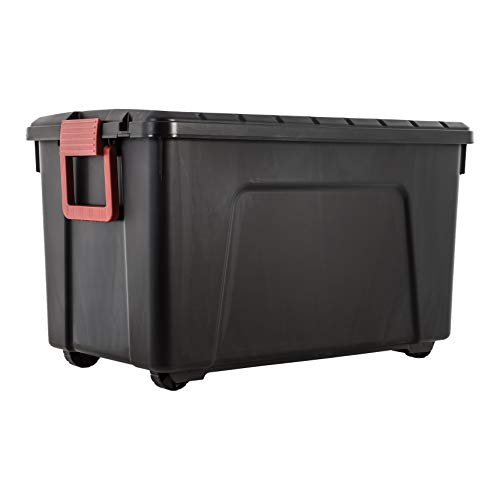 Iris Ohyama, Juego de 2 Grande Cajas de Almacenamiento para Bricolaje, 110 L, Asa y Ruedas, Móvil, Garaje, Jardín - Store It All Box Sia-110 - Negro