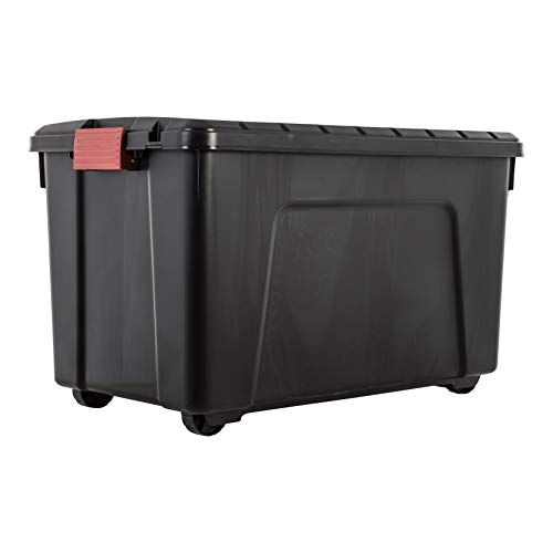 Iris Ohyama, Juego de 2 Grande Cajas de Almacenamiento para Bricolaje, 110 L, Asa y Ruedas, Móvil, Garaje, Jardín - Store It All Box Sia-110 - Negro