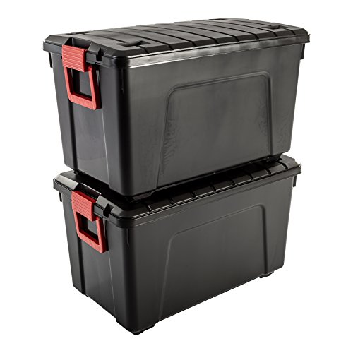 Iris Ohyama, Juego de 2 Grande Cajas de Almacenamiento para Bricolaje, 110 L, Asa y Ruedas, Móvil, Garaje, Jardín - Store It All Box Sia-110 - Negro