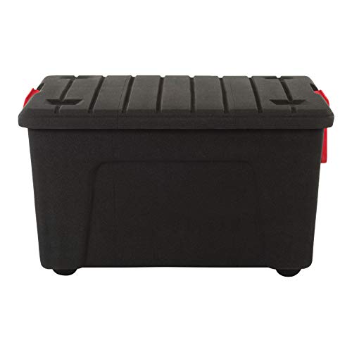 Iris Ohyama, Juego de 2 Grande Cajas de Almacenamiento para Bricolaje, 110 L, Asa y Ruedas, Móvil, Garaje, Jardín - Store It All Box Sia-110 - Negro