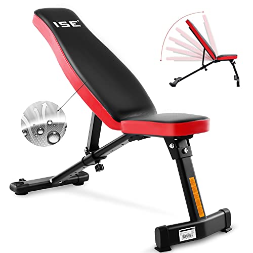 ISE Banco de Pesas Musculación Ajustable Plegable Multifuncional Inclinable Reclinable, Banco de Peso Plano Declinado Inclinado Abdominales para Fitness Entrenamiento Profesional con Respaldo, SY-5021