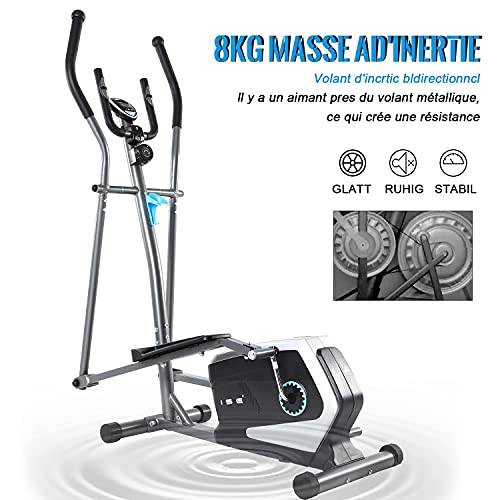 ISE Bicicleta Elíptica Profesional de Fitness para Casa con Sensor de Pulso,8 Niveles de Resistencia, LCD Pantalla, Ajustable Máquina Elíptica de Gimnasio Ejercicio con 8KG Volante de Inercia, SY-9801