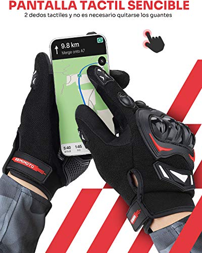 ISSYZONE Guantes Moto Homologados para Hombre y Mujer, Guantesde Moto Transpirables con Pantalla Táctil, Guantes Antideslizantes con Protección Dedo Completo para Bicicleta, Deportes al Aire Libre