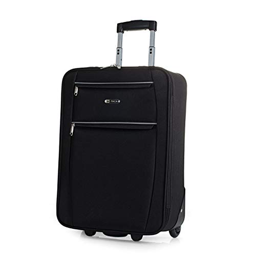 ITACA - Maleta Cabina Avion 55x40x20 Trolley 2 Ruedas de poliéster EVA. Equipaje de Mano. Pequeña Semirígida cómoda y Ligera. T71950, Color Negro