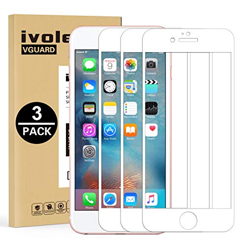 ivoler 3 Piezas Protector de Pantalla para iPhone 6S Plus/iPhone 6 Plus, [Cobertura Completa] Cristal Vidrio Templado Premium, [Dureza 9H] [Anti-Arañazos] [Sin Burbujas] - Blanco