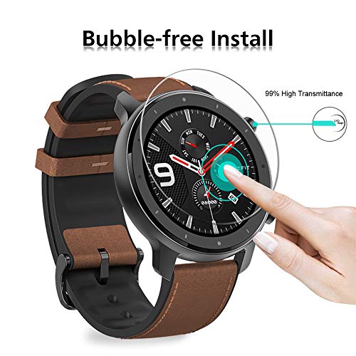 ivoler 4 Piezas Protector de Pantalla para Huami Amazfit GTR 47mm / Garmin Forerunner 945/935 / Garmin Fenix 5 / Garmin Fenix 5 Plus 47mm, Cristal Vidrio Templado Premium