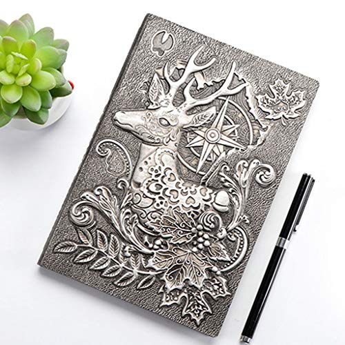Ixkbiced Cuaderno creativo de ciervos en relieve A5 de cuero cuaderno cuaderno cuaderno diario de viaje planificador libro escuela suministros de oficina