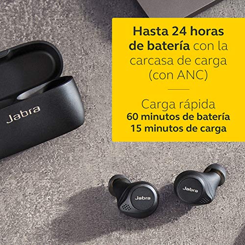 Jabra Elite 75t, Auriculares Bluetooth con Cancelación Activa de Ruido y batería de larga duración, Llamadas y música verdaderamente inalámbricas, Negro