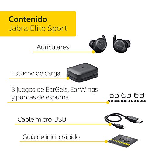 Jabra Elite Sport – Auriculares Deportivos Inalámbricos, Aplicación Fitness Integrada para Llamadas y Música, Negro