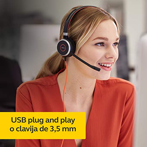 Jabra Evolve 40 MS - Auriculares Estéreo Certificados por Microsoft para VoIP Softphone - Cancelación Pasiva de Ruido - Cable USB-A con Unidad de Control - Negro