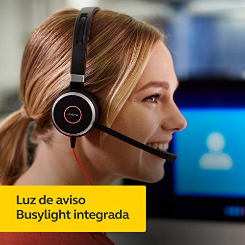 Jabra Evolve 40 MS - Auriculares Estéreo Certificados por Microsoft para VoIP Softphone - Cancelación Pasiva de Ruido - Cable USB-A con Unidad de Control - Negro