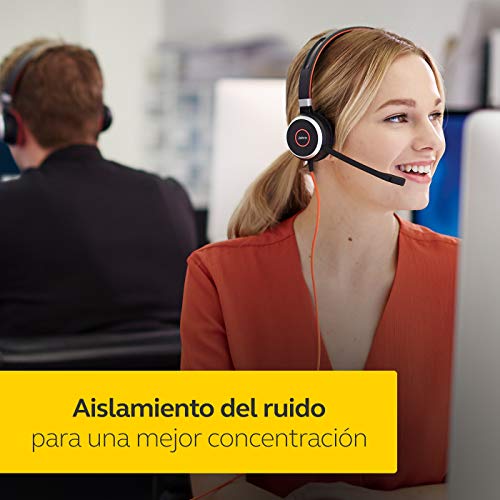 Jabra Evolve 40 MS - Auriculares Estéreo Certificados por Microsoft para VoIP Softphone - Cancelación Pasiva de Ruido - Cable USB-A con Unidad de Control - Negro