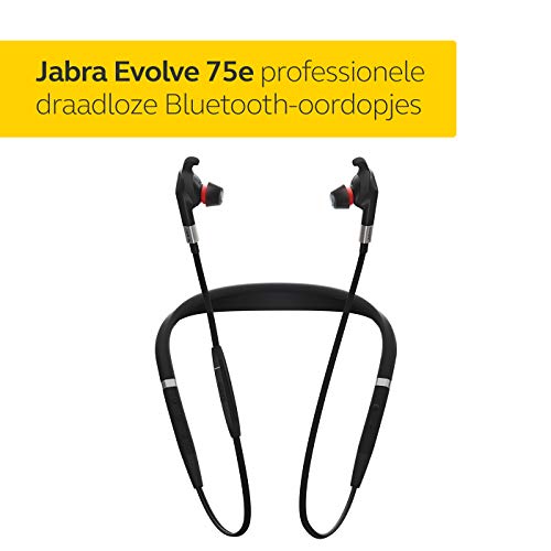 Jabra Evolve 75e UC - Auriculares Inalámbricos Optimizados para Comunicaciones Unificadas - Batería de Larga Duración - Cinta Vibratoria para el Cuello y Luz "Busylight" - Negro