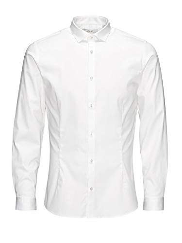 Jack & Jones Jjprparma Shirt L/s Noos Camisa, Weiß (White/Super Slim), S para Hombre