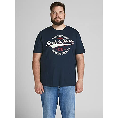 Jack & Jones Plus Jjelogo 2 Col Noos PS-Camiseta de Manga Corta con Cuello Redondo, Navy Blazer, 6XL para Hombre