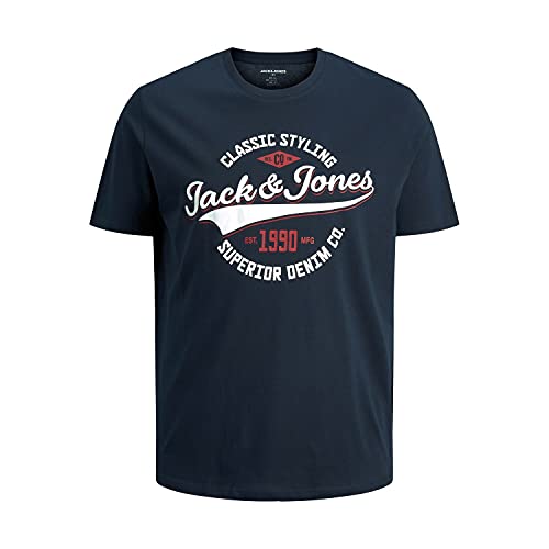 Jack & Jones Plus Jjelogo 2 Col Noos PS-Camiseta de Manga Corta con Cuello Redondo, Navy Blazer, 6XL para Hombre