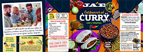 Ja'E Garbanzos Al Curry, Receta Tradicional De La India. Comida Preparada, Tetra Pak 340 Gramos Caja X8, 2880 g - Pack de 8