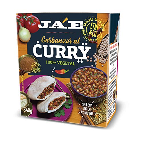 Ja'E Garbanzos Al Curry, Receta Tradicional De La India. Comida Preparada, Tetra Pak 340 Gramos Caja X8, 2880 g - Pack de 8